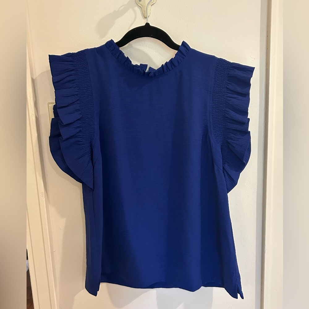Elegant Blue Ruffle Sleeve Top